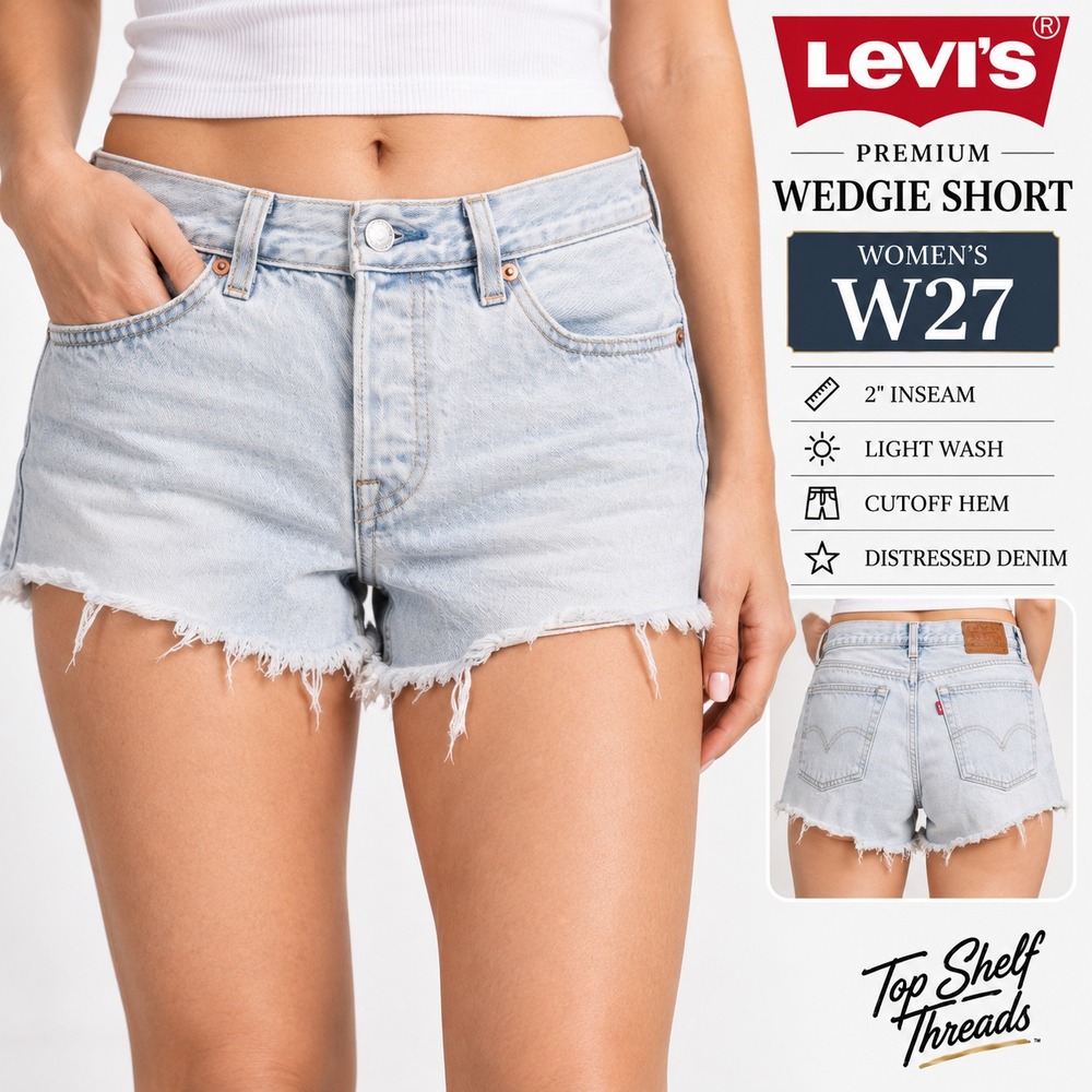 Levi's Premium Wedgie Short Women 27 Light Wash High Rise Distressed Cutoff Jean